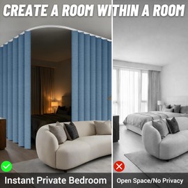 AJAZZ 100% Blackout Accordion Room Divider Curtains - with Flexible Ceiling Track Total Privacy Sound Proof Curtains Suitable for Bedroom Patio Sliding Door (Blue, W100 x L84, 1 Pack)