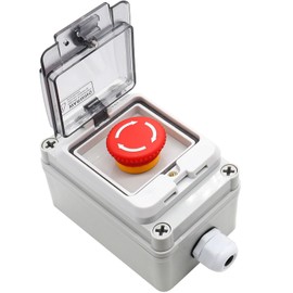 Taiss Emergency Stop Switches 1NC 1NO E-Stop Switches with IP67 Waterproof Box, Red Mushroom Latching Emergency Stop Push Button Switch e-Stop Push Button with Box