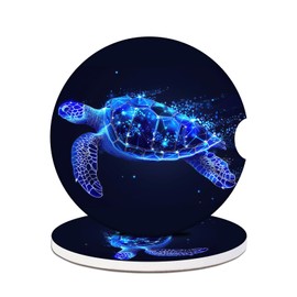 2 Pack Car Cup Holder Coasters - Shiny Sea Turtle Absorbent Ceramic Coaster, Car Coasters for Cup Holders, Car Interior Accessories for Women Men