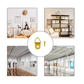 100 Pieces Small Triangle Ring Steel Picture Hangers with 100 Pieces Screws, Triangle Rings Picture Hangers, Small Single Hole D Hooks, Light Duty D Rings for Clock (Gold)