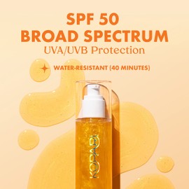 Kopari Sun Shield Body Glow, Broad Spectrum SPF 50, Lightweight Shimmering Gel Texture Absorbs Quickly, Non Sticky, Glowing Results, Gold 5 oz