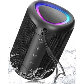 Cooboom Bluetooth Speaker, IPX7 Waterproof, Portable Speaker with LED Light, Bluetooth 5.3 Stereo, Pair of 2 Devices, Wireless, Hands-free Calling, For Bath, Smartphone, PC, Car