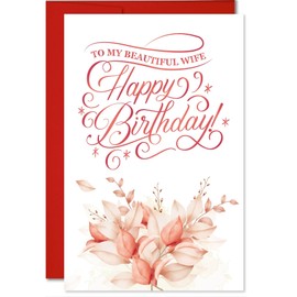 MegaCalendars Happy Birthday Card with Self-Adhesive Envelope For My Beautiful Wife, Cute Custom Party Designs, Premium 320 GSM Cardstock, Made in USA