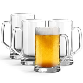 KooK Beer Mugs, Glasses Set of 4, 12.7 Oz, Clear Large Mugs, Gift for Men, With Handles, Large Drinking Cups for Tea, Coffee, Root Floats, Dishwasher and Refrigerator Safe, Durable