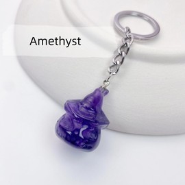 RECKSI Pumpkin Skeleton Crystal Stone Keychain, Natural Crystal Gemstone Keychain for Women, Car Keys, Purse and Bag Charms, Protective Key Chain Accessories, Amethyst