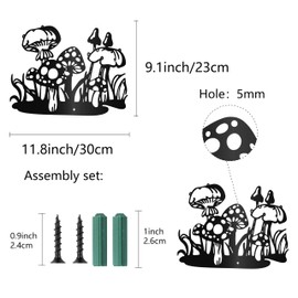 CREATCABIN Mushroom Metal Wall Decor Iron Wall Art Black Hollow Sculpture Metal Wall Art Decor Sign Hanging Decoration for Indoor Outdoor Kitchen Dining Room Living Room Bedroom Dorm Party 12 x 9Inch