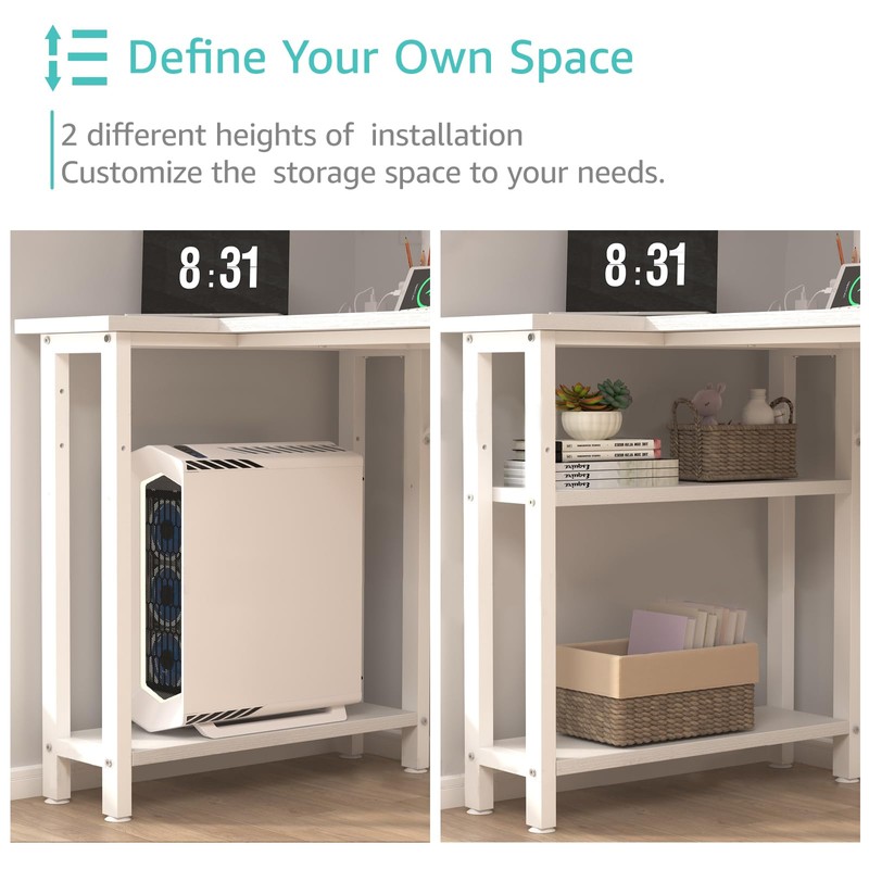 Lufeiya White L Shaped Computer Desk with Drawers & Storage