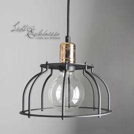 Licht-Erlebnisse Vintage Pendant Light Black Copper Wire Frame Shade Industrial Design Hanging Lamp Dining Table Living Room