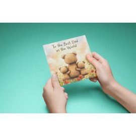 To The Best Dad in the World - Daddy Bear and 2 Baby Bears Father's Day/Birthday Greetings Card - Includes Bright Teal Coloured Envelope - Made in the UK