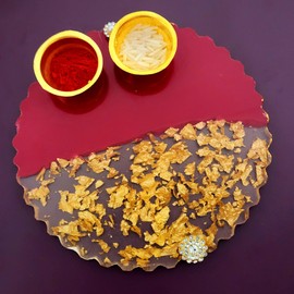 Decorative Buckets:BHAI DOOJ Tikka THALI |Traditional KUMKUM ROLI CHAWAL Pooja THALI |5 inch Wedding Tilak thali | Diwali Pooja thali| bhaiya dooj Tilak 5 inch Pooja thali (Resin 5 INCH THALI)
