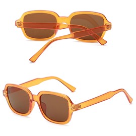 YOJUED Vintage Rectangle Oval Sunglasses Women Men Yellow Gradient Glasses Retro Tinted Sunglasses UV 400 Protection, Orange/Tea