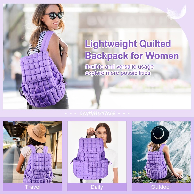 XSUIOY Quilted Backpack for Women Small Lightweight Puffer Backpack Nylon