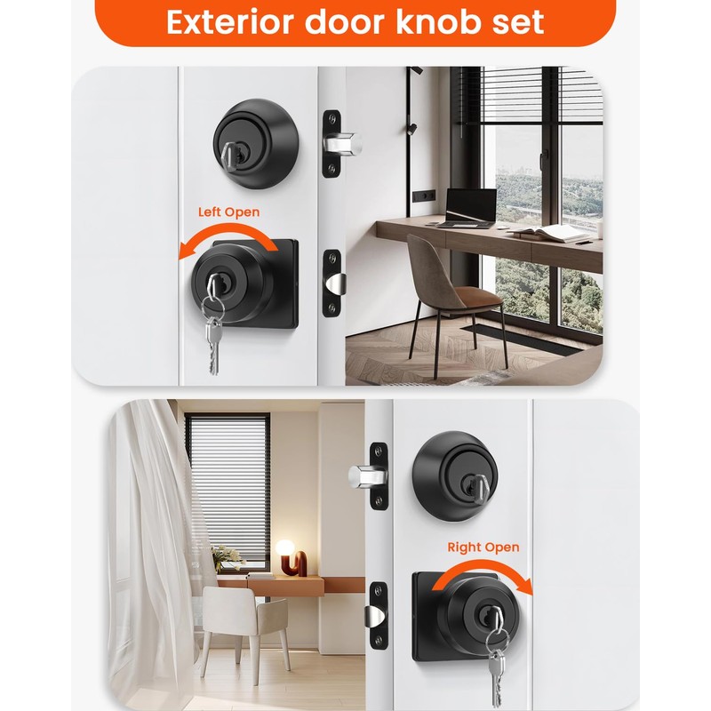 Haidms Entry Black Door Knobs and Deadbolt Combo Set, Keyed