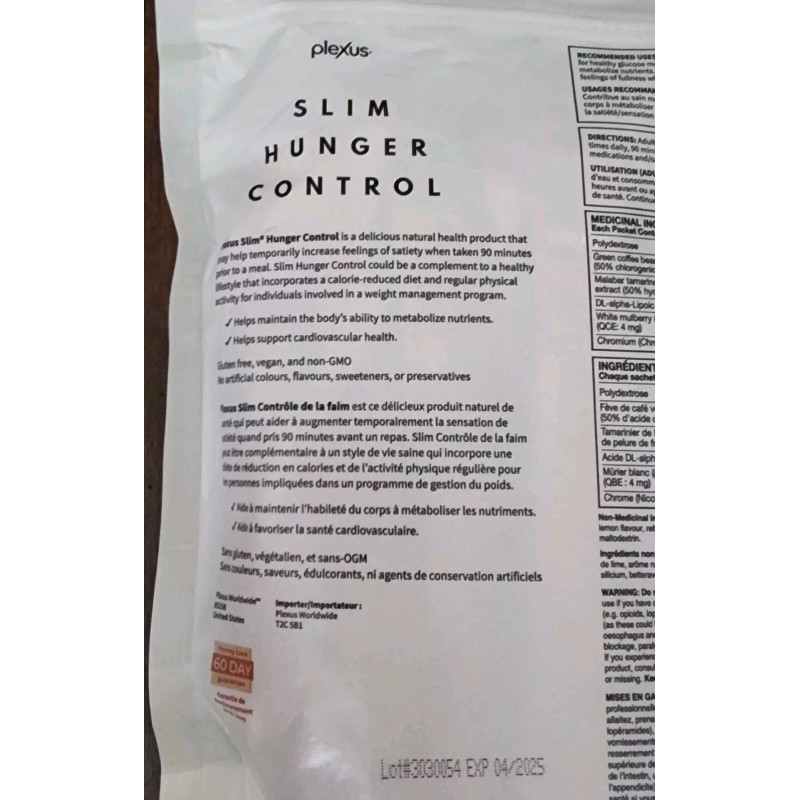 Plexus Slim Hunger Control Blood Orange Lemon Lime 30 Packets