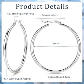 Chriscoco Hoop Earrings 925 Silver for Women Hoop Earrings Large Silver Hypoallergenic Lightweight Hoop Earrings Silver for Girls 13/15/20/25/30/40/50 mm, Silver, No Gemstone