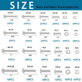 Tnisesm 700Pcs Nuts and Bolts 304 Stainless Steel Assortment Kit with Flat Washers, 4-40,#6-32,#8-32,#10-24 Pan Head Machine Screw Assortment