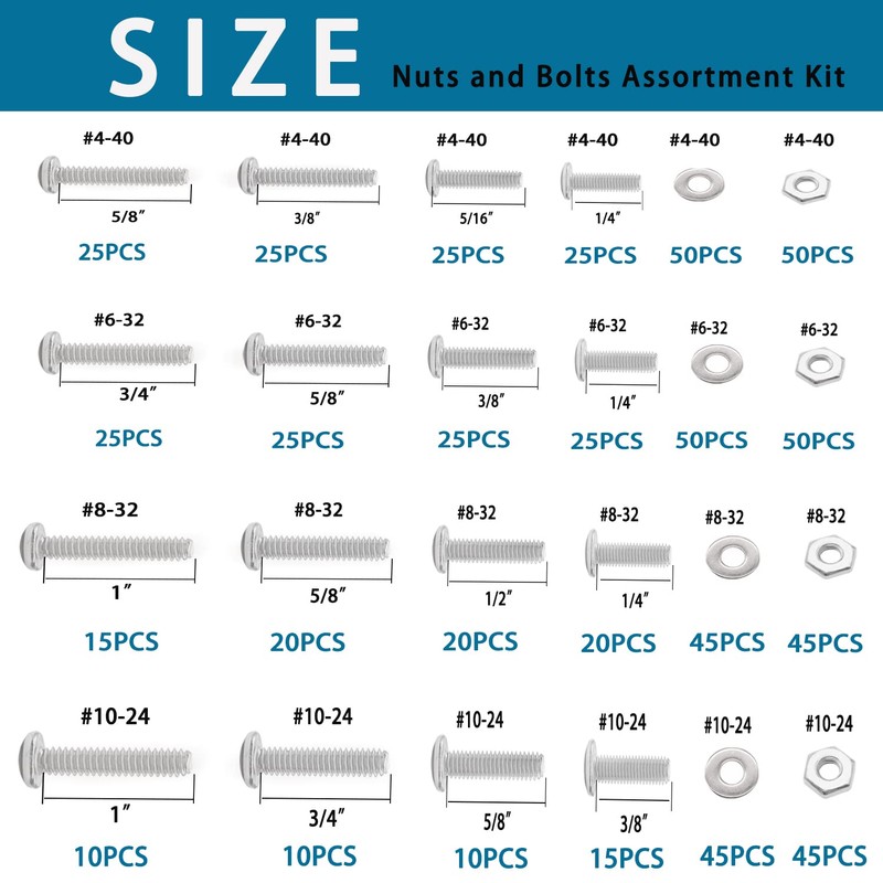 Tnisesm 700Pcs Nuts and Bolts 304 Stainless Steel Assortment Kit