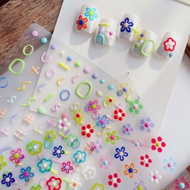 Summer Nail Art Stickers 5D Relief Decals Cute Jelly Flower Bear Sticker Soft Gummies Gel for Salon DIY Acrylic Nail Design 3Sheets (Flower)