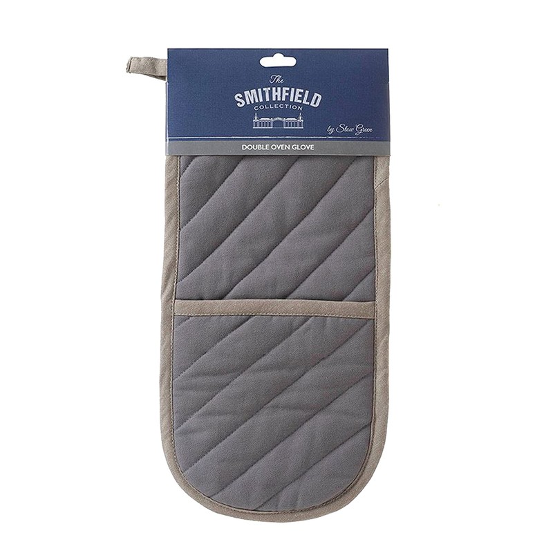 Eddingtons Smithfield Butcher's Stripe Double Oven Glove - Grey