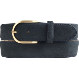BELTINGER Women's Suede Belt 3.5 cm | Suede Leather Belt for Women 35 mm | Suede Belt with Round Gold Belt Buckle, Dark blue, gold