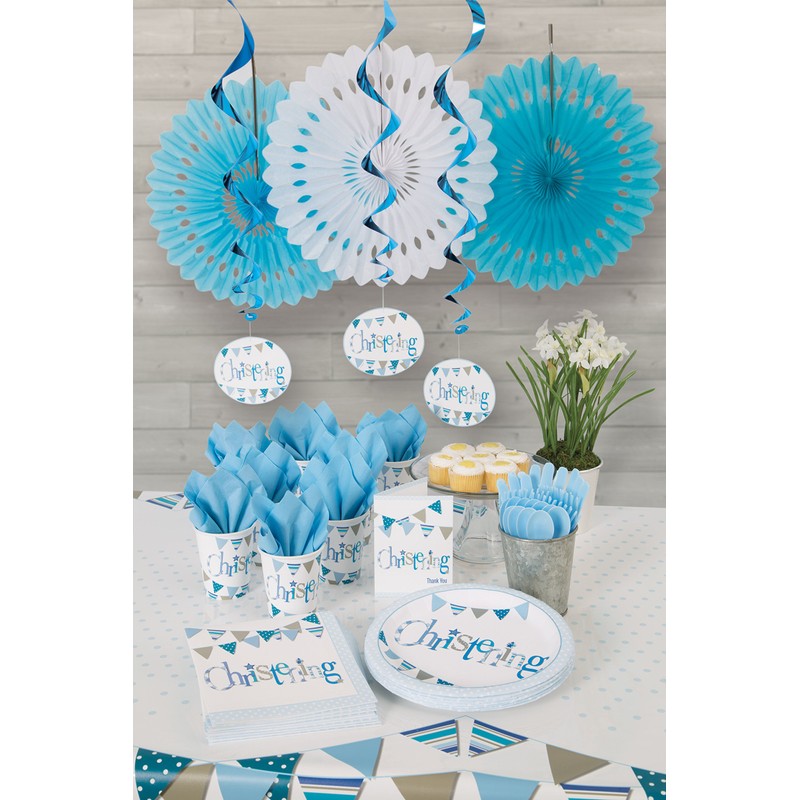 Blue Bunting Christening Paper Cups (9oz) Pack of 8 -