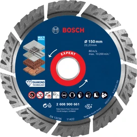 Bosch 1 x Expert MultiMaterial Diamond Cutting Discs (for Concrete, Reinforced Concrete, Diameter 150 mm, Professional Accessories Large Angle Grinder)