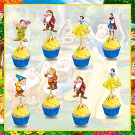 Snow Whte and the Sven Dwafs Cupcake Topper – Fairytale Dessert Decorations for Princess-Themed Parties and Magical Celebrations