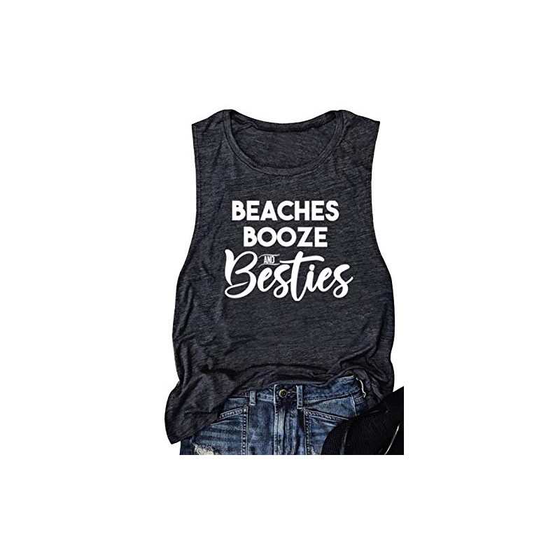LANMERTREE Women Beaches Booze and Besties Tank Top Sleeveless Racerback