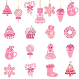 12 Pcs Pink Christmas Tree Ornaments, Xmas Lollipop Candy Cane Santa Claus Ornament Cute Traditional Ornament Christmas Tree Ornaments for Xmas Party Decors