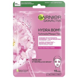 Garnier Cloth Mask, Face Mask for Pale Skin, Glow Boosting and Moisturising, with Hyaluronic Acid and Sakura, Hydra Bomb, 28 g