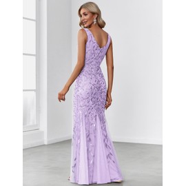 Ever-Pretty Women's Sexy V Neck Sleeveless Elegant Floor Length Long Mermaid Prom Evening Dresses Lavender 12UK
