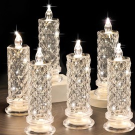 SupBri Rose Shadow LED Flameless Candles, 6PCS Romantic Battery Operated Candles Led Pillar Candles for Valentine's Day Romantic Propose Anniversary Wedding Decorations(White, D 2.5" x H 7.2")