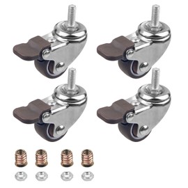 DBREAKS 25 mm Swivel Castor, 4 x Transport Castors, M6 x 15 mm Swivel Castor with Thread, Furniture Castor with Brake Made of TPE, Capacity 44 kg in total, Rubber Castor for Small Devices
