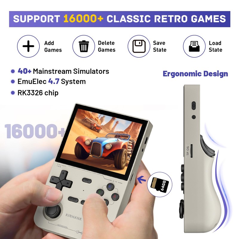 kinhank Retro Handheld Game Console, Supports 9000+ Games, Equipped with