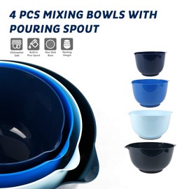BoxedHome Mixing Bowl Blue Set Mixing Bowl Set Plastic Salad Bowl Non-Slip Stackable Serving Bowls for Kitchen Mixing Bowl Set of 4