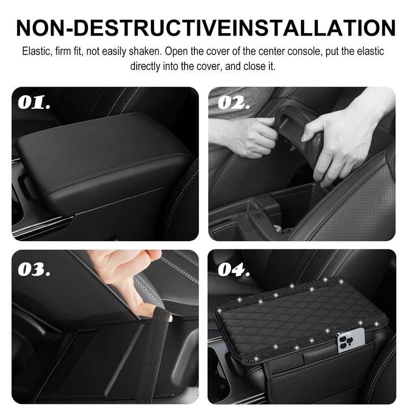 NBTEPEM Bling Car Center Console Cover, Leather Car Arm Rest