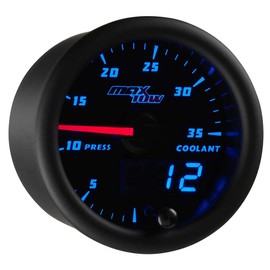 MaxTow Double Vision 35 PSI Coolant Pressure Gauge Kit - Includes Electronic Sensor - Black Gauge Face - Blue LED Illuminated Dial - Analog & Digital Readouts - 2-1/16" 52mm