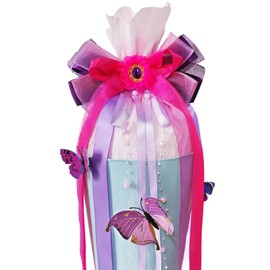 BOOMTOP Bow School Cone Girls School Cone Bow Purple Sugar Bags Bow with 12 Pieces Butterfly Decorative School Cone Craft Set 3D Butterflies First Day Decoration School Cone Decoration