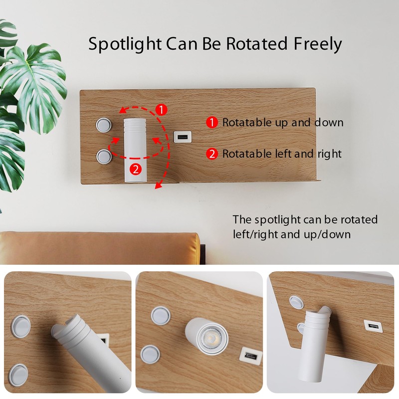Modern LED Wall Sconce for Bedroom,Wood Plug in Wall Light
