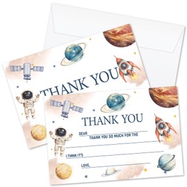 ZSHFMY Kids Birthday Thank You Cards With Envelopes, 20pcs Outer Space Astronaut Thank You Cards For Boys Girls, Double-Side Fill-in Style Thank You Notes, Thank You Gifts Birthday Supplies -04
