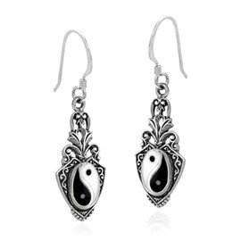 Vintage Style Balance of Life Yin Yang Symbol .925 Sterling Silver Dangle Earrings