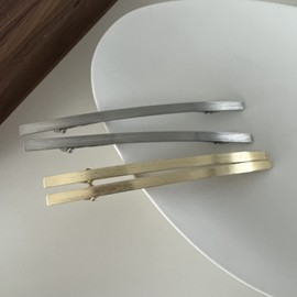 EZ PEACH Women's Barrette, Large, Simple, Fine Line, Semi-Matte, Pipe, Metal Hair Accessories, Hair Clip, Hair Accessories (Silver)