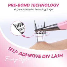 MozyVex 36PCS E nduring Self-Adhesive Eyelashes Cluster DIY Pre-Glued Cluster Lashes Extension D Curl No Glue Need Eyelashes 14mm with Lash Tweezers 1 STEP Easy Apply(PGEC02)