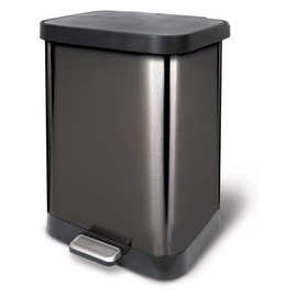 Glad Stainless Steel Step Trash Can with Clorox Odor Protection | Large Metal Kitchen Garbage Bin with Soft Close Lid, Foot Pedal and Waste Bag Roll Holder, 13 Gallon, Pewter