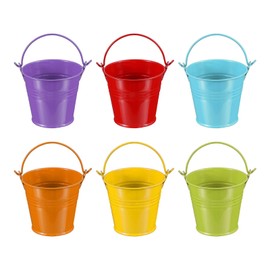 PATIKIL 2.7"x2.3" Small Metal Buckets with Handle, 6 Pcs Mini Galvanized Bucket Colorful Easter Buckets for Crafts Party Favors Decoration, Green/Yellow/Orange/Blue/Red/Purple
