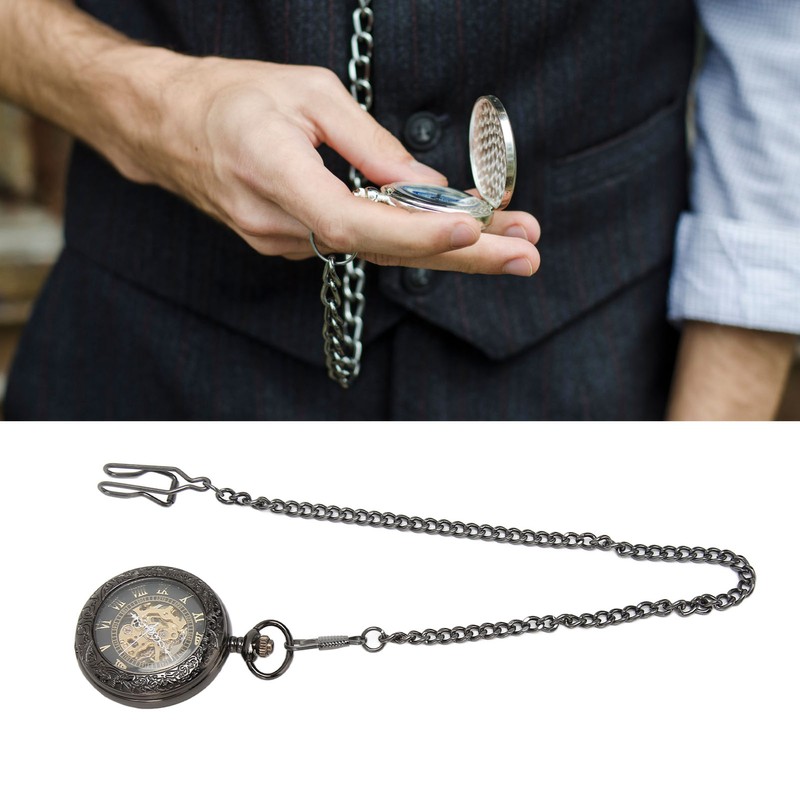 Mechanical Pocket Watch Vintage Double Case Watch Hand Wind Skeleton