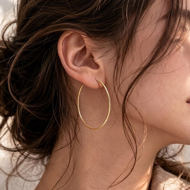 Selroper thin gold hoop earrings 1.5mm 12 sizes (50mm)