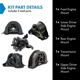 TRQ 5 Piece Engine & Transmission Motor Mount Kit Set Compatible with 1996-2000 Honda Civic SI L4 1.6L / 1998-2001 Honda CR-V with Manual Transmission