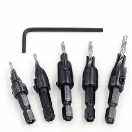 Countersink Drill Bit Set, 5 Pcs #5#6#8#10#12 Tapered Drill Bit with 1/4" Hex Shank Quick Change and Hex Wrench - Woodworking Countersink Drill Bits for Woodworking, Pilot Screw Hole Set