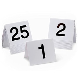 Restaurant Table Numbers 1-25 White, Tent Table Numbers (3 in x 3.5 in)